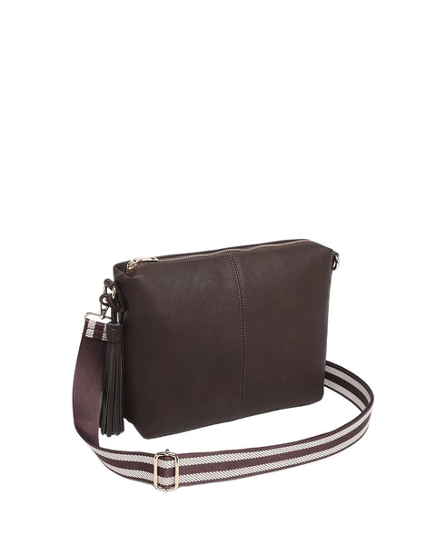 ~ LOUENHIDE Daisy Stripe Crossbody Bag - Chocolate