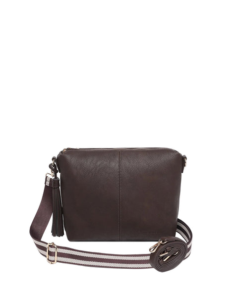 ~ LOUENHIDE Daisy Stripe Crossbody Bag - Chocolate