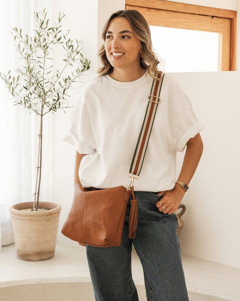 ~ LOUENHIDE Daisy Stripe Crossbody Bag - Tan