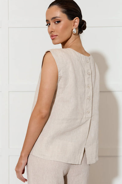 Kita Linen Button Back Top - Natural