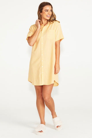 Christabel Night Shirt - Yellow/Pink Stripe