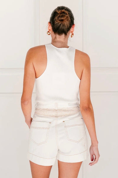 Abbie Grace Contrast Stitch Short - White