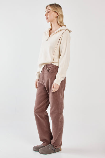 Esti Pointelle Zip Up Knit - Cream