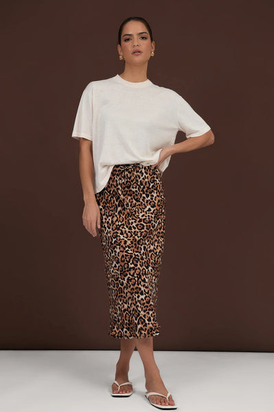 Mae Luxe Leopard Cupro Midi Skirt - Leopard