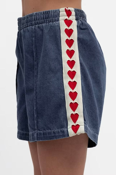 Candice Denim Short - Denim Red Heart