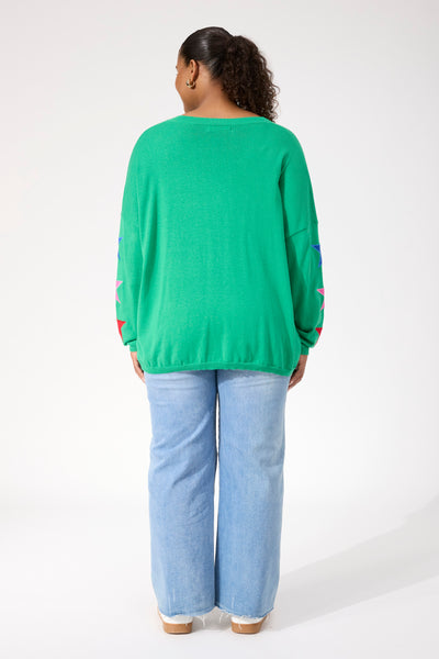 Vermont Star V Neck Jumper - Green
