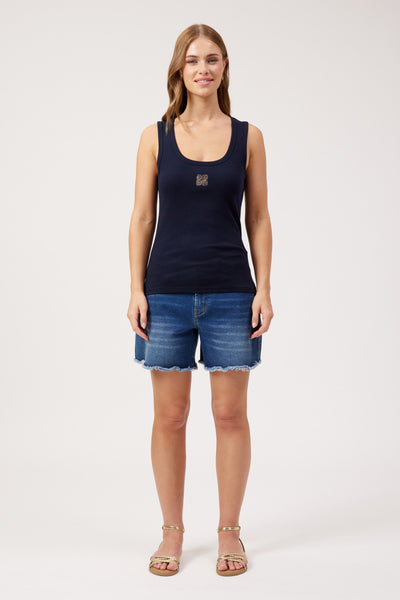 Athens Embroidered Tank - Navy