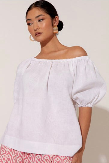 Genevieve Linen Off The Shoulder Top - White