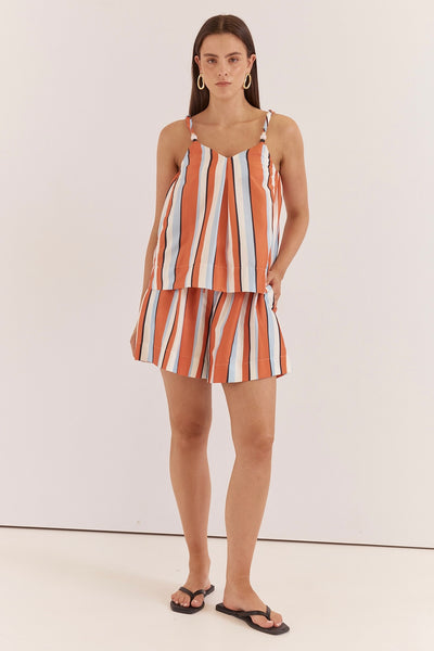 Sarah Relaxed Short - Multi Stripe Print
