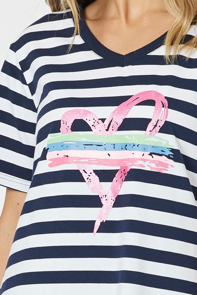 Heart Stripe Tee - Navy/White