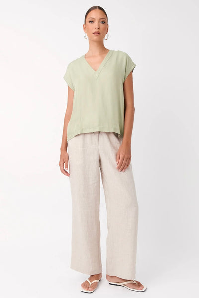 Karina Cupro V Neck Top - Sage Green