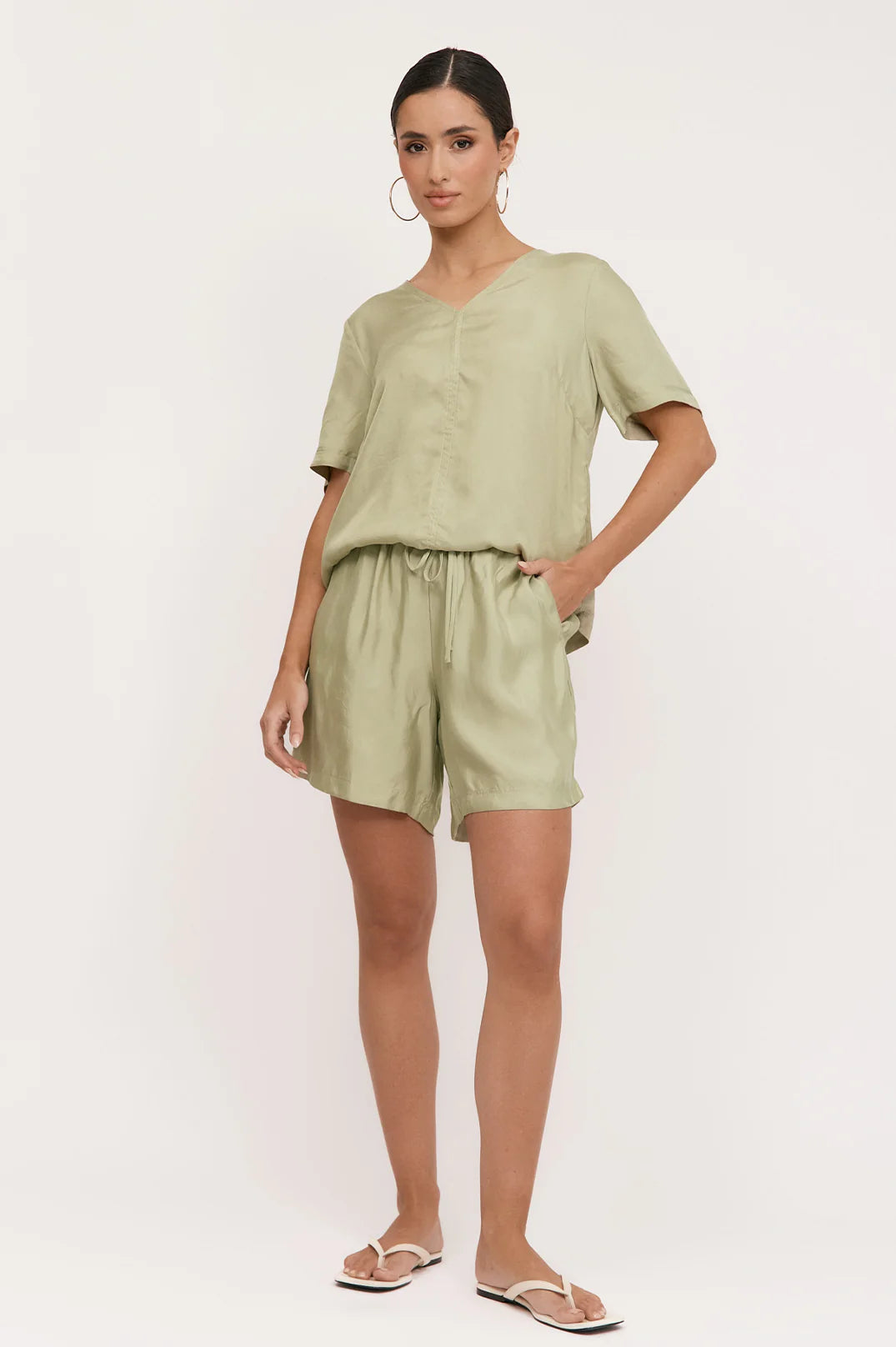 April Cupro Drawstring Short - Sage