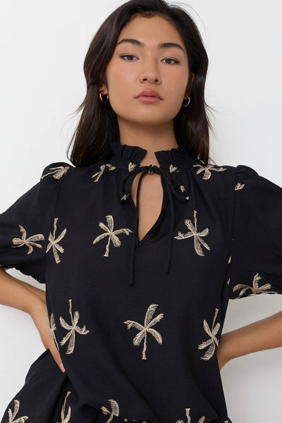 Sandra Embroidered Palm Top - Black