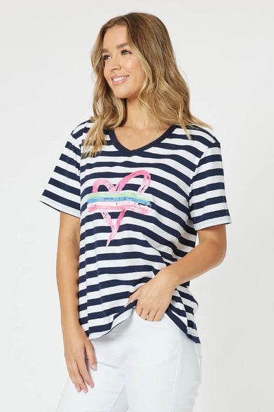 Heart Stripe Tee - Navy/White