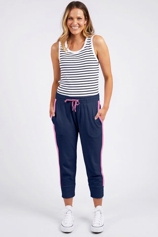 Brunch Pant Side Tape - Navy/Neon Pink Tape