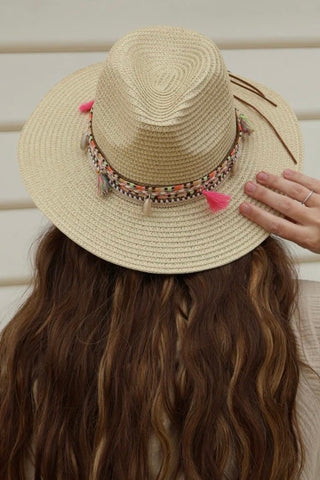 ~ Fedora Ibiza Shell + Tassel Sun Hat - Sand