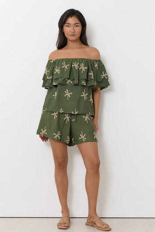 Kalani Embroidered Palm Top - Green