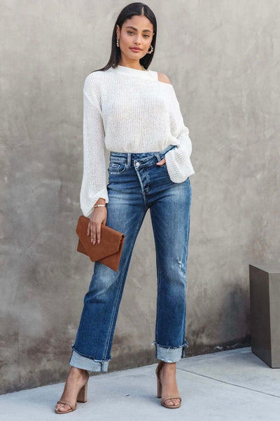 Zita Asymmetrical Fly Jeans - Mid Blue