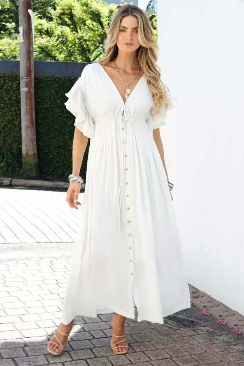 Miranda Raw Edge Maxi Dress - White