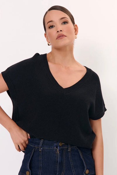 Samara Cotton Knit Top - Black