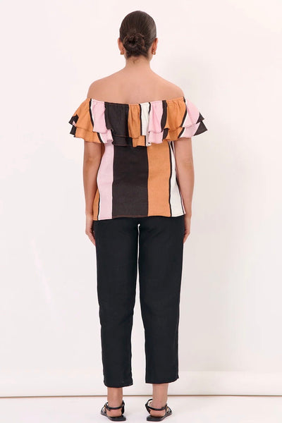 Serena Linen Frill Top - Stripe