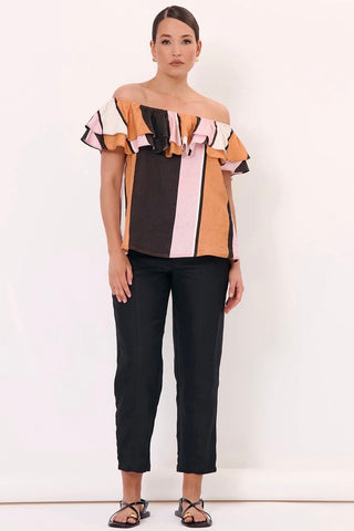 Serena Linen Frill Top - Stripe