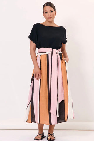 Angelina Linen Midi Skirt - Stripe