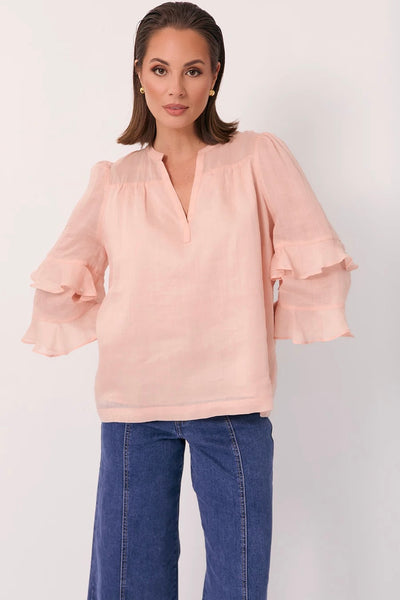 Larissa 3/4 Sleeve Frill Top - Peach
