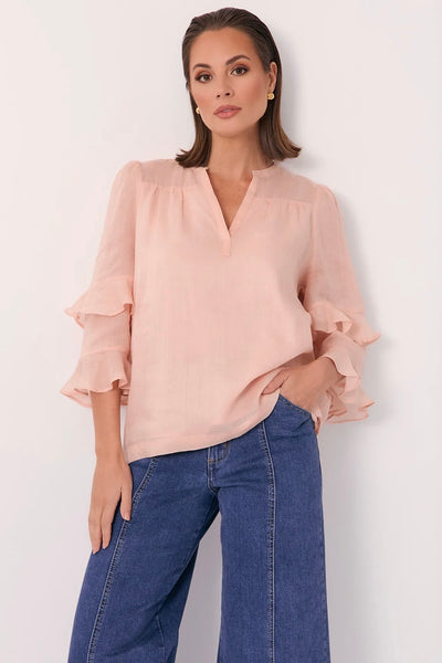 Larissa 3/4 Sleeve Frill Top - Peach