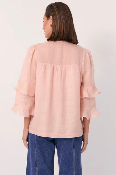 Larissa 3/4 Sleeve Frill Top - Peach