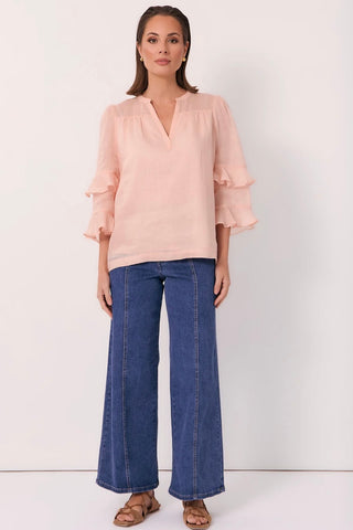 Larissa 3/4 Sleeve Frill Top - Peach