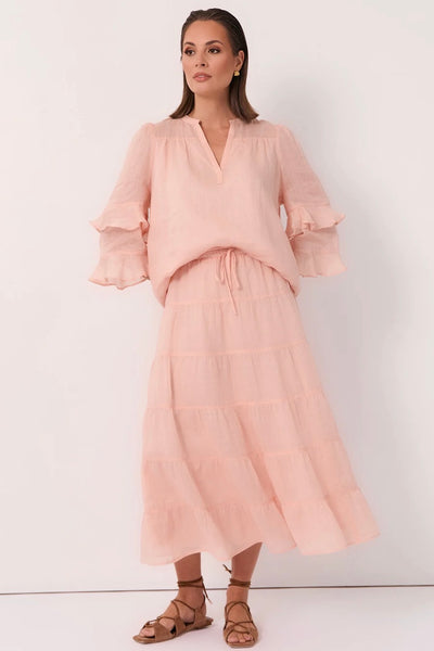 Larissa 3/4 Sleeve Frill Top - Peach