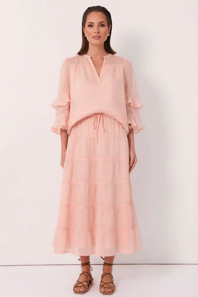 Larissa 3/4 Sleeve Frill Top - Peach