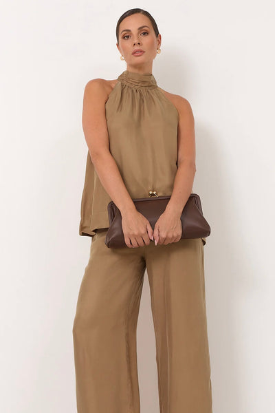 Kendra High Neck Cupro Top - Mocha