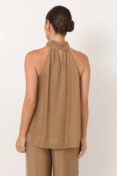 Kendra High Neck Cupro Top - Mocha