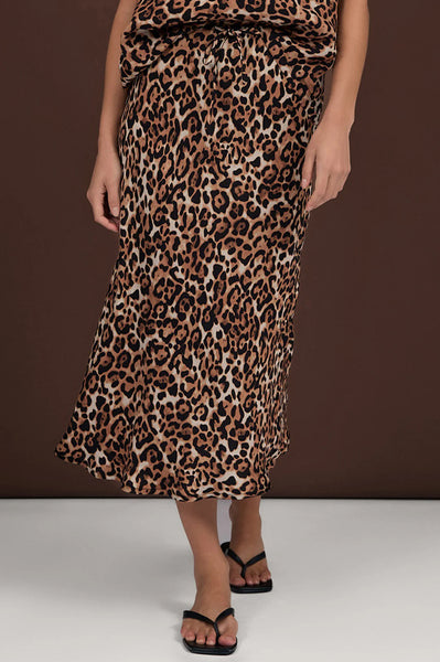 Mae Luxe Leopard Cupro Midi Skirt - Leopard