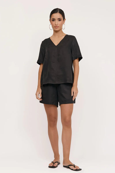 April Cupro Drawstring Short - Black