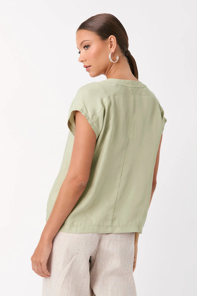 Karina Cupro V Neck Top - Sage Green