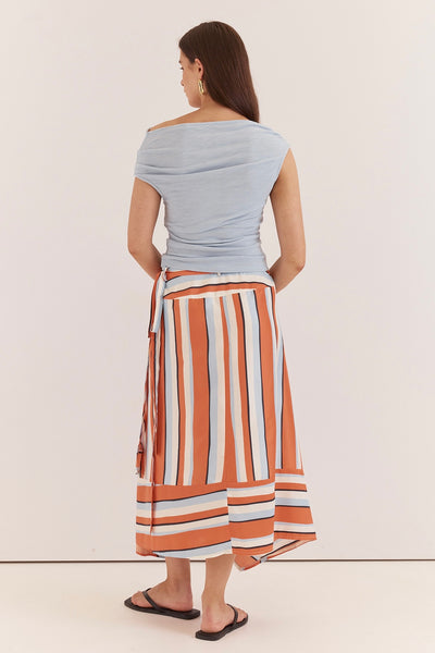 Maribel Asym Wrap Skirt - Multi Stripe Print