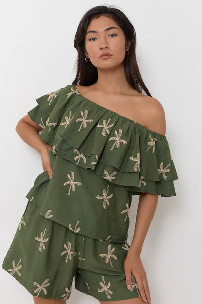 Kalani Embroidered Palm Top - Green