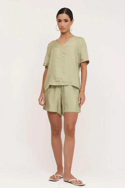 April Cupro Drawstring Short - Sage