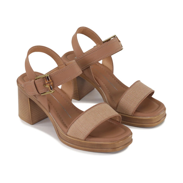 ~ LOS CABOS Burgos Block Heal - Caramel Raffia
