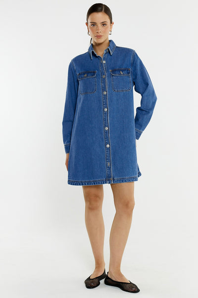 Aveline Denim Shirt Dress - Classic Blue