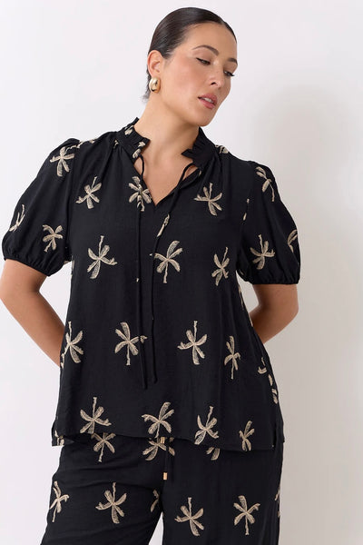 Sandra Embroidered Palm Top - Black