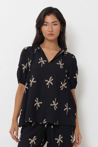 Sandra Embroidered Palm Top - Black