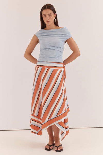 Maribel Asym Wrap Skirt - Multi Stripe Print