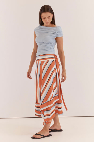 Maribel Asym Wrap Skirt - Multi Stripe Print