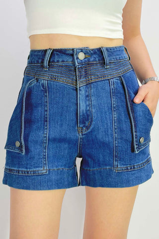Abbie Grace Contrast Stitch Short - Dark Blue Denim