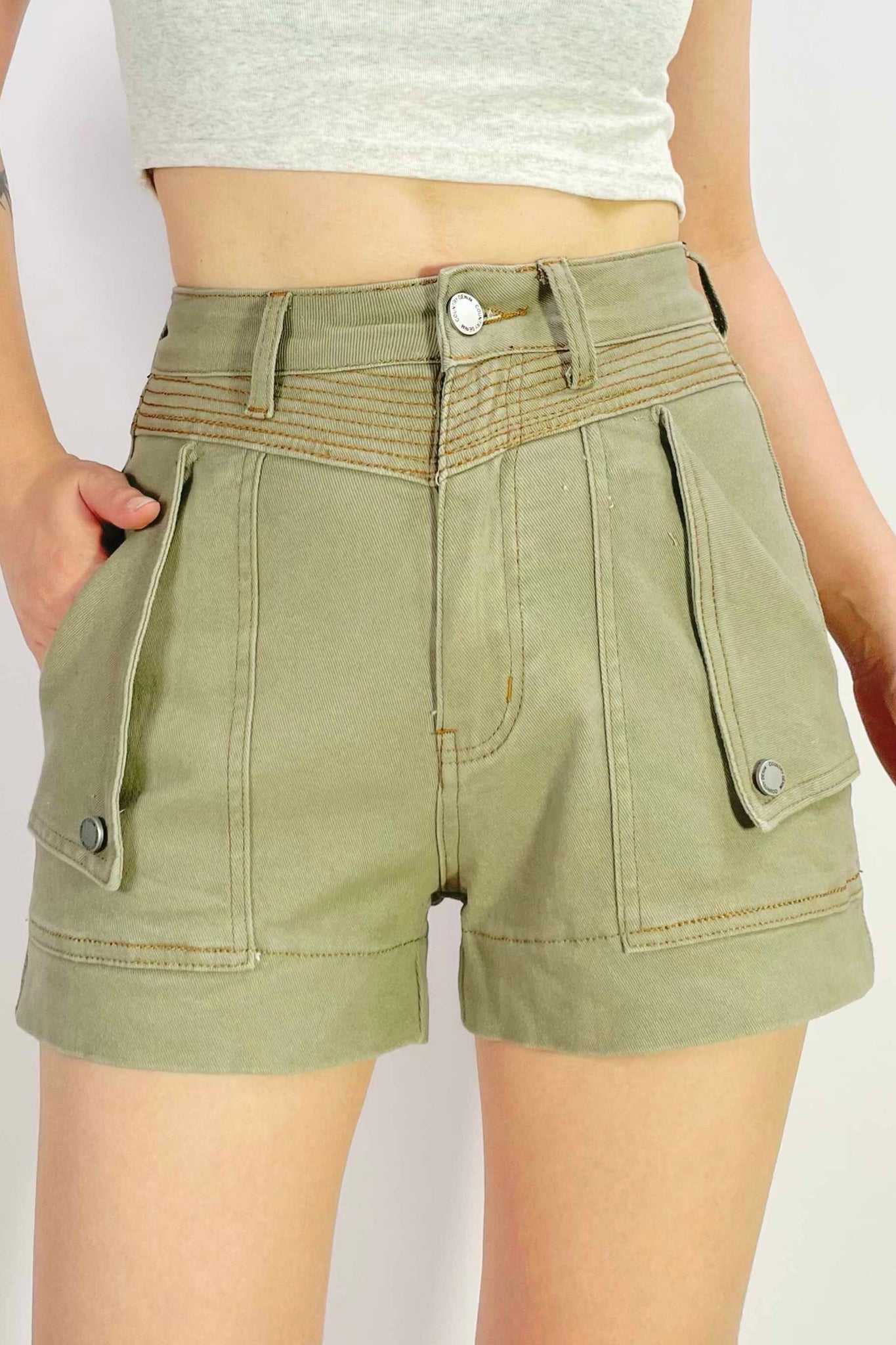 Abbie Grace Contrast Stitch Short - Khaki