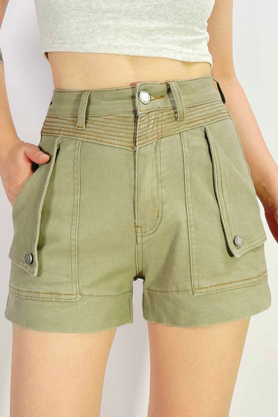 Abbie Grace Contrast Stitch Short - Khaki